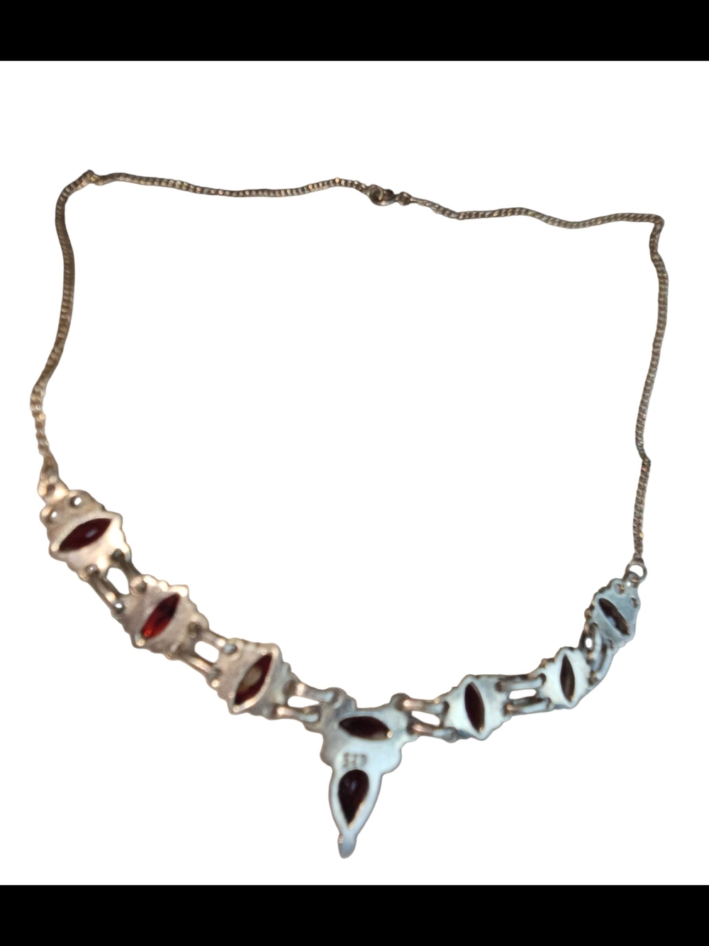 Vintage Sterling Silver & Marquise Garnet Statement Necklace - Picture 6 of 8